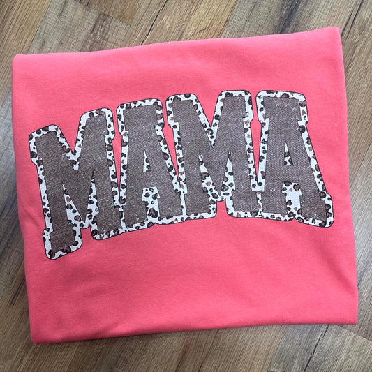 Mama Burlap Leopard Short Sleeve Coral