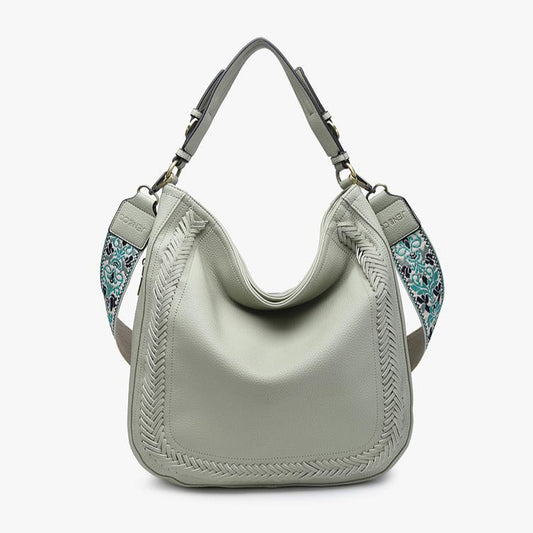 Aris Whipstitch Light Sage Hobo Crossbody w/Guitar Strap