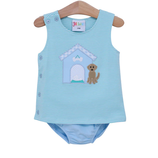 Dog House Applique Boy Diaper Set