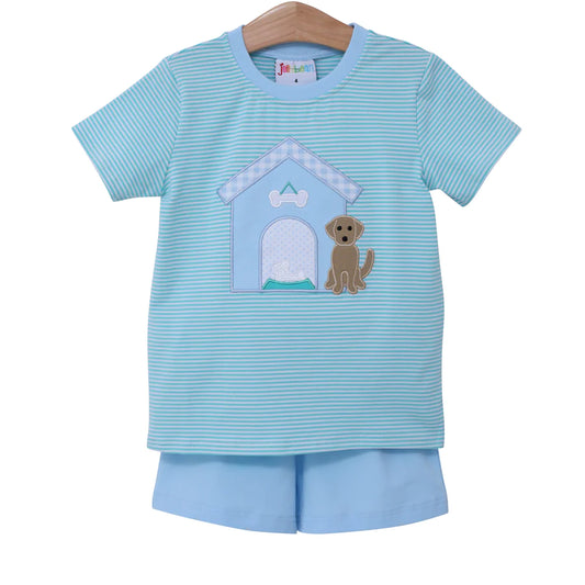 Dog House Applique Boy Short Set Jellybean