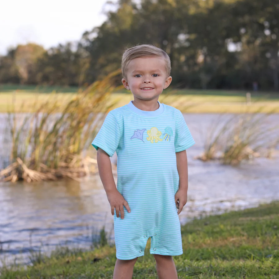 Sea Life Applique Boy Romper Jellybean