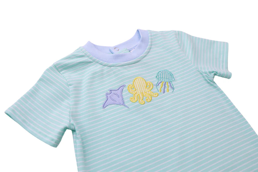 Sea Life Applique Boy Romper Jellybean