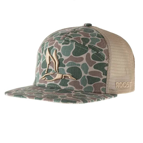 Roost 7 Panel Hat Hi-Profile Camo 3D Puff Duck Youth & Adult