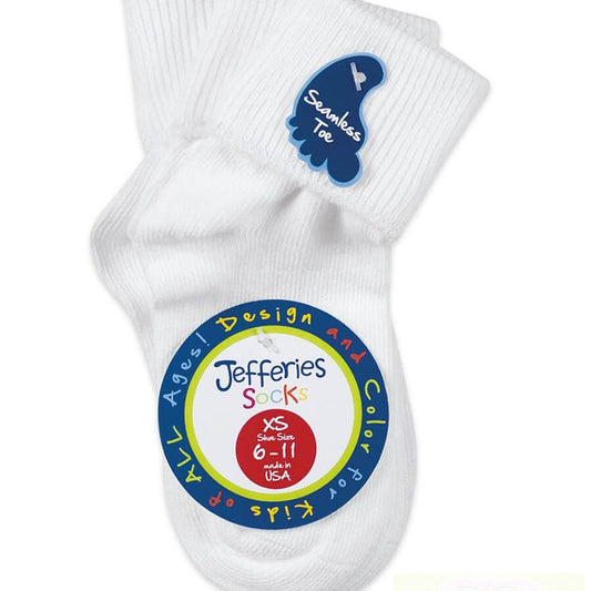 Jefferies Socks Smooth Toe Turn Cuff - 3 Pack - White