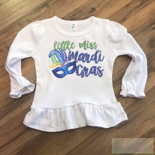 Little Miss Mardi Gras Long Sleeve Ruffle Toddler Tee