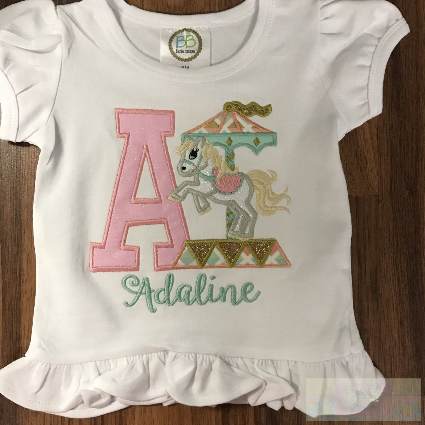 Carousel Initial Ruffles Toddler Short Sleeve Shirt