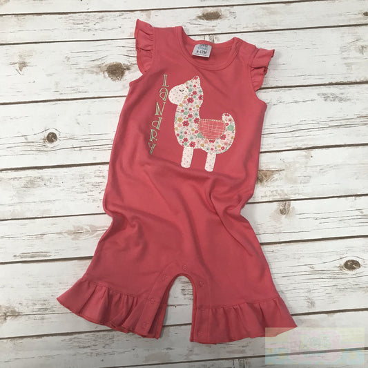 Llama Ruffle Romper with Angel Sleeves