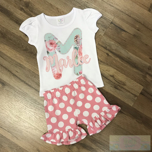 Personalized Ruffled Short Sleeve T Shirt and Shorts Set