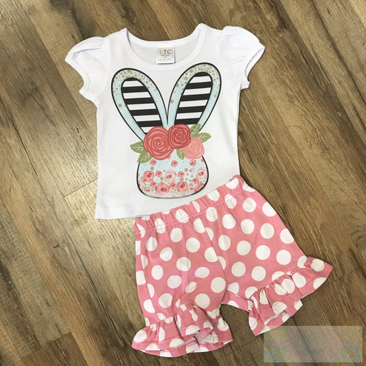 Easter Bunny Ruffled Short Sleeve T Shirt and Shorts Set