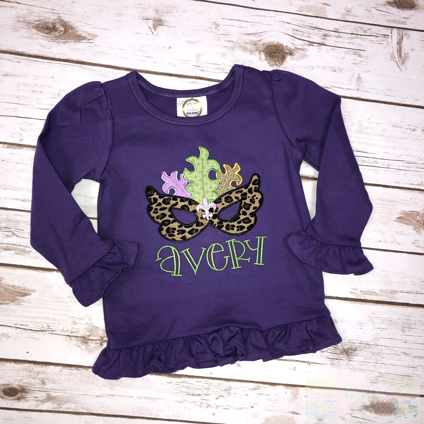 Leopard Mardi Gras Mask Toddler Ruffled Long Sleeve